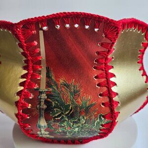 Gorgeous Vintage Handmade Christmas Greeting Card Basket or Bowl Hand Stitched